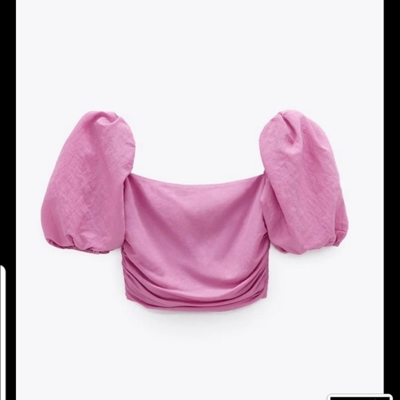 ZARA Ruched Balloon Sleeve Top - Picture 4 of 5